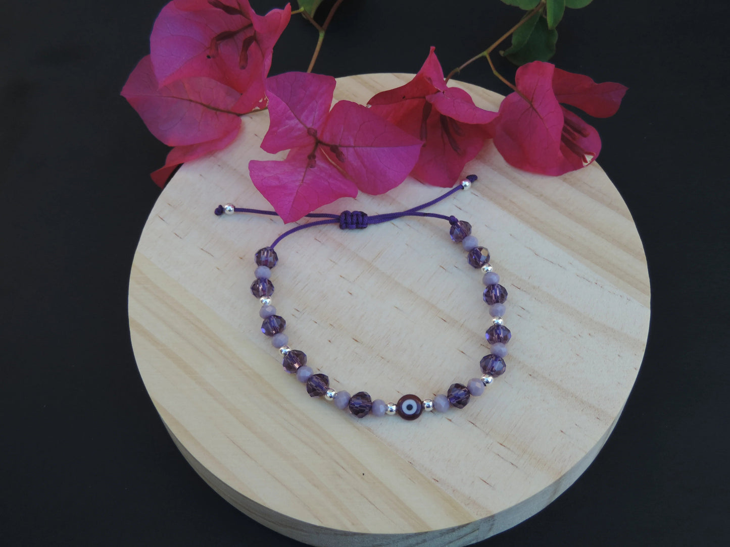 Teal/Purple Evil Eye Crystal Bracelet (925 Silver)