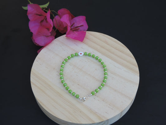 Green/Orange Floral Crystal Bracelet (925 Silver)