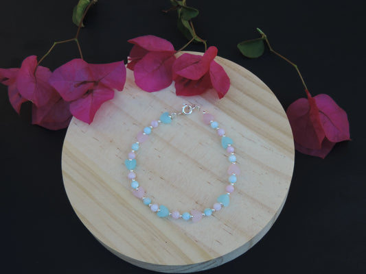 Baby Pink & Blue Hearts Bracelet (925 Silver)