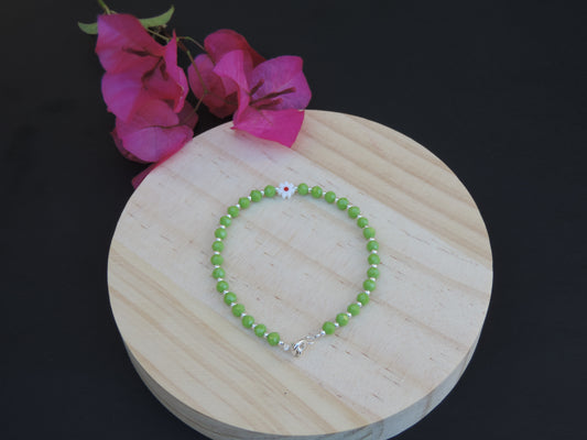 Green/Orange Floral Crystal Bracelet (925 Silver)